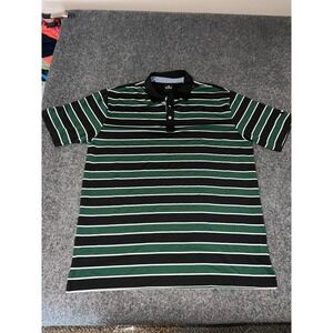 VUGA Mens XL Polo Shirt Green Black Striped Short Sleeve Polyester Spandex